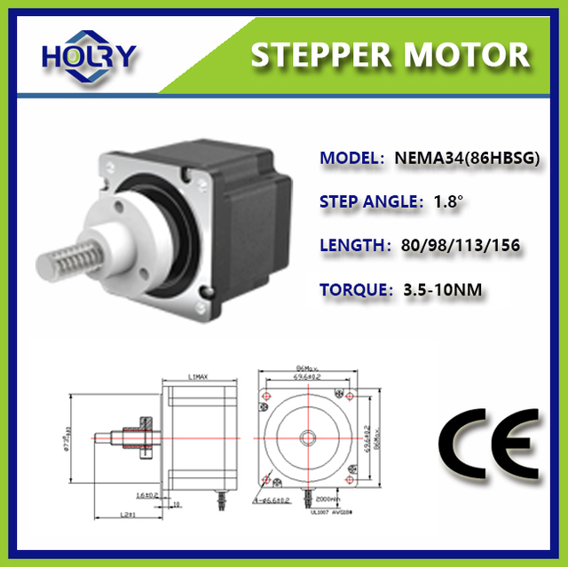 Holry Tr8 Lead Screw Direct Stepper Motor Nema 34: خارجی 86mmx86mm Bipolar 200 Steps/Rev 1.8 درجه 2 فاز