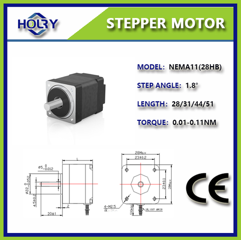 NEMA 11 28×28mm .68 A 1.8°0.6N.m Hybrid Stepper Motor with brake