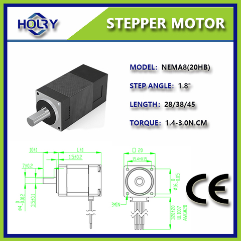 NEMA 8 20×20mm .68 A 1.8°0.6N.m Hybrid Stepper Motor with brake