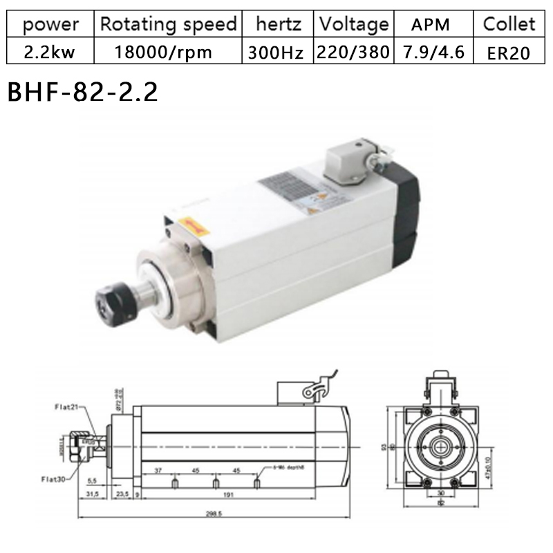 CNC Spindle Motor for Wood Metal Air Cooled 0.8kw/1.5kw/2.2kw/3.5kw/4.5kw/6.0kw/7.5kw 220V/380v Air Cooling High Quality Spindle Motor