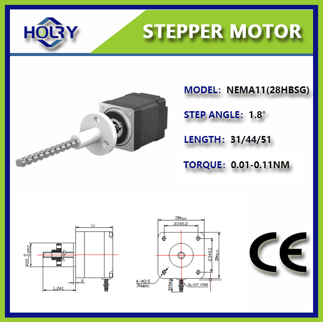 Holry NEMA 11 Step Motor Kurşun Vidalı Lineer Aktüatör: Harici Tr6 28mmx51mm Bipolar 2 Faz 1.8 Derece 0.95 A/Faz
