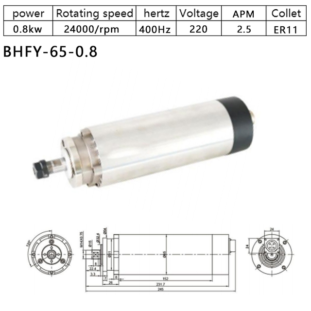 HOLRY Motor Spindel CNC untuk Penggilingan Logam Kayu Berpendingin Udara 0,8KW 220V 24000RPM Motor Spindel Kualitas Tinggi 