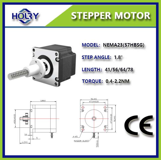 Holry NEMA 23 stappenmotor lineaire actuator met draadschroef: externe Tr8 57 mm x 56 mm bipolair 2 fasen 1,8 graden 3 A / fase